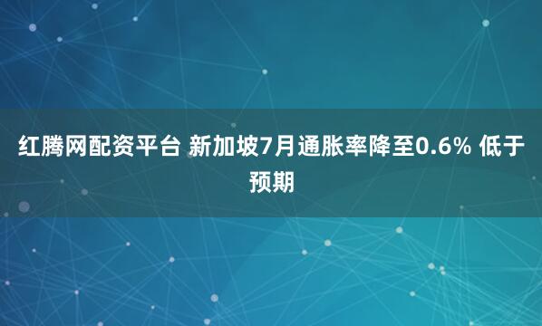 红腾网配资平台 新加坡7月通胀率降至0.6% 低于预期